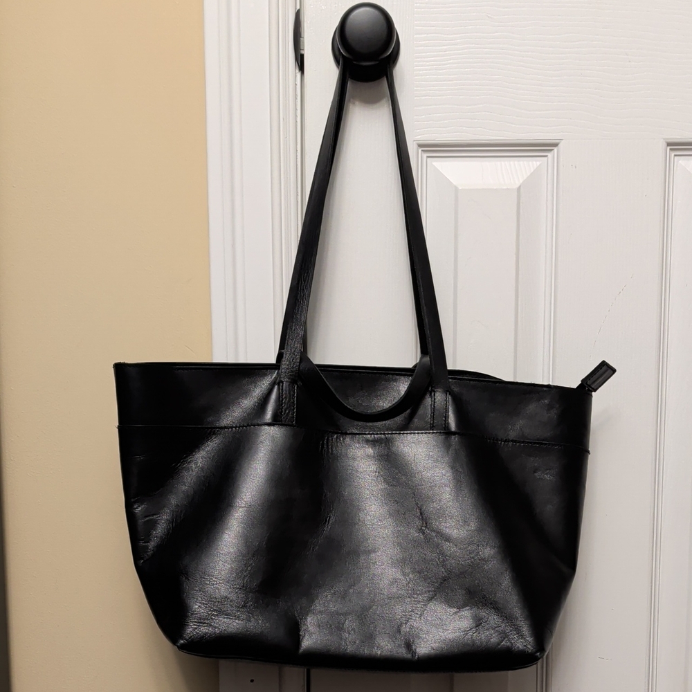 Madewell Black Leather Tote Bag